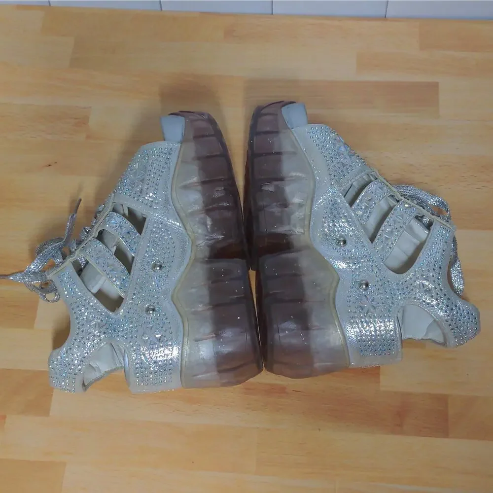 Anthony Wang Platform Sandals Silver Cutout Bedazzled Wedge Y2K 35 (US 4-4.5)